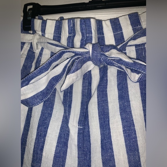 J. Crew‎ factory Linen-cotton paper-bag pant | blue and white striped | size 4 - Picture 8 of 15
